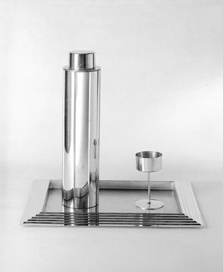 Norman Bel Geddes (American, 1893–1958). <em>Cocktail Glass, One of Eight</em>, 1937. Chrome-plated metal, 4 5/16 x 2 1/2 x 2 1/2 in. (11 x 6.4 x 6.4 cm). Brooklyn Museum, Gift of Paul F. Walter, 83.108.12. Creative Commons-BY (Photo: , 83.108.5-.14_view1_bw_SL3.jpg)