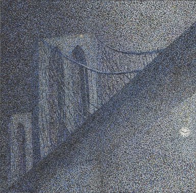 Robert Kobayashi (American, 1925-2015). <em>The Brooklyn Bridge</em>, 1982. Oil on canvas, 18 1/2 x 18 5/8 in. (47 x 47.3 cm). Brooklyn Museum, Gift of Marilynn and Ivan C. Karp, 83.125. © artist or artist's estate (Photo: Brooklyn Museum, 83.125_PS1.jpg)