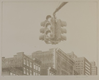 Yvonne Jacquette (American, 1934–2023). <em>Traffic Signal</em>, 1973. Lithograph, Sheet: 19 13/16 x 25 7/8 in. (50.3 x 65.8 cm). Brooklyn Museum, Gift of Alex Katz, 83.131.3. © artist or artist's estate (Photo: Brooklyn Museum, 83.131.3_PS20.jpg)