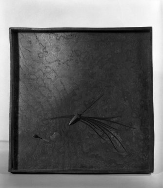 Shibata Zeshin (Japanese, 1807–1891). <em>Tray</em>, 19th century. Burlwood with black lacquer, 1 1/8 x 9 5/8 x 9 5/8 in. (2.9 x 24.4 x 24.4 cm). Brooklyn Museum, Gift of Laura Bellino, 83.162. Creative Commons-BY (Photo: Brooklyn Museum, 83.162_bw.jpg)