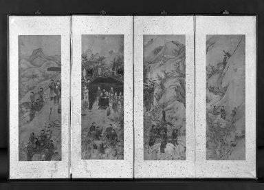  <em>Gathering for a Tiger Hunt</em>, 18th century. Ink and light color on paper, Each panel (exclusive mounting): 40 1/2 x 12 3/4 in. (102.9 x 32.4 cm). Brooklyn Museum, Gift of John M. Lyden, 83.169.15. Creative Commons-BY (Photo: Brooklyn Museum, 83.169.15_bw.jpg)