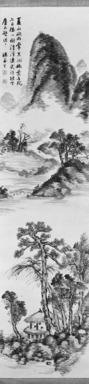 Nukina Kaioku (Japanese, 1778–1863). <em>Summer Landscape, One of Pair</em>, 19th century. Hanging scroll, ink on paper, Image: 49 x 12 1/4 in. (124.5 x 31.1 cm). Brooklyn Museum, Gift of Dr. Kenneth Rosenbaum, 83.171.17 (Photo: Brooklyn Museum, 83.171.17_bw_IMLS.jpg)