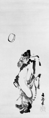 Tani Buncho (Japanese, 1763-1840). <em>Shoki (The Demon Queller) Playing Kemari (Japanese Football)</em>, 19th century. Hanging scroll, ink and light color on paper, Image: 50 x 20 5/8 in. (127 x 52.4 cm). Brooklyn Museum, Gift of Dr. Kenneth Rosenbaum, 83.191.3 (Photo: Brooklyn Museum, 83.191.3_bw_IMLS.jpg)