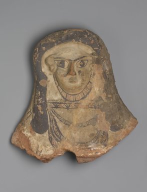  <em>Head and Chest From a Sarcophagus</em>, 4th century C.E. Terracotta, pigment, 17 1/2 x 17 1/2 x 4 1/2 in. (44.5 x 44.5 x 11.4 cm). Brooklyn Museum, Charles Edwin Wilbour Fund, 83.29. Creative Commons-BY (Photo: Brooklyn Museum, 83.29_PS1.jpg)