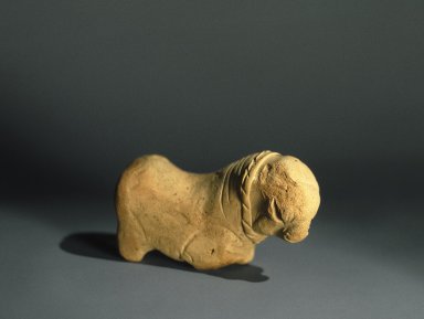  <em>Figurine of a Bull</em>, ca. 2000 B.C.E. Red hand-modeled terracotta, 1 1/2 x 3 in. (3.8 x 7.6 cm). Brooklyn Museum, Anonymous gift, 83.64. Creative Commons-BY (Photo: Brooklyn Museum, 83.64_colorcorrected_SL1.jpg)