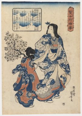 Kuniyoshi Ichiyusai (Japanese, 1797-1861). <em>The Wife of Kajiwara Genta Kagesue, from the series Lives of Wise and Heroic Women</em>, ca. 1841-1842. Color woodblock print on paper, 14 1/4 x 10 in. (36.2 x 25.4 cm). Brooklyn Museum, Gift of Margaret Ramey, 83.65.2 (Photo: Brooklyn Museum, 83.65.2_IMLS_PS3.jpg)