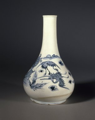  <em>Bottle</em>, last half of 19th century. Porcelain with underglaze cobalt decoration, Height: 11 9/16 in. (29.3 cm). Brooklyn Museum, Purchased with funds given by Mr. and Mrs. Milton F. Rosenthal and Stanley Herzman, 84.10. Creative Commons-BY (Photo: Brooklyn Museum, 84.10_SL1.jpg)