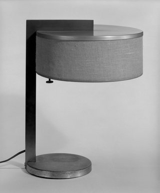 Kurt Versen (American, born Germany, 1901-1997). <em>Table Lamp</em>, ca. 1930. Chromed and copper-plated metal, aluminum, fabric, Overall: 14 x 11 x 10 in. (35.6 x 27.9 x 25.4 cm). Brooklyn Museum, Purchased with funds given by The Walter Foundation, 84.125. Creative Commons-BY (Photo: Brooklyn Museum, 84.125_bw.jpg)
