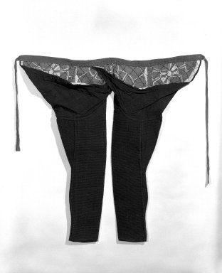  <em>Momohiki (Tight-Fitting Trousers)</em>, 19th century. Indigo-dyed cotton cloth, 38 x 33 in. (96.5 x 83.8 cm). Brooklyn Museum, Gift of Dr. John P. Lyden, 84.139.6 (Photo: Brooklyn Museum, 84.139.6_front_bw.jpg)