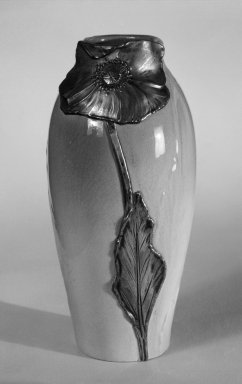 Rookwood Pottery Company (1880-1967). <em>Vase</em>, ca. 1900. Ceramic, silver, copper, 7 x 3 x 3 in.  (17.8 x 7.6 x 7.6 cm). Brooklyn Museum, Gift of Mr. and Mrs. Jay Lewis, 84.176.1. Creative Commons-BY (Photo: Brooklyn Museum, 84.176.1_bw.jpg)