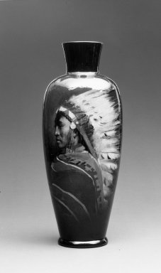 Grace Young (American, 1869-1947). <em>Vase, Chief Shavehead</em>, ca. 1899. Glazed earthenware, 15 1/2 x 6 x 6 in.  (39.4 x 15.2 x 15.2 cm). Brooklyn Museum, Gift of Mr. and Mrs. Jay Lewis, 84.176.4. Creative Commons-BY (Photo: Brooklyn Museum, 84.176.4_bw.jpg)