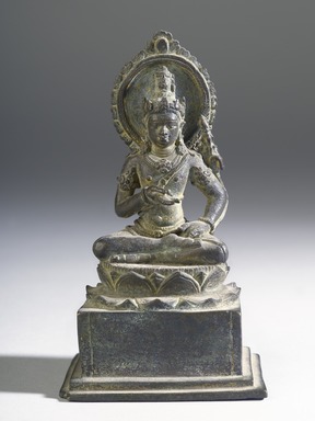  <em>Seated Vajrasattva</em>, 9th century C.E. Bronze, 5 3/8 x 2 15/16 in. (13.7 x 7.5 cm). Brooklyn Museum, Gift of Georgia and Michael de Havenon, 84.184.1. Creative Commons-BY (Photo: Brooklyn Museum, 84.184.1_front_PS4.jpg)