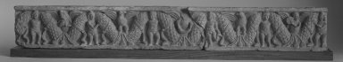  <em>Erotes Supporting a Long Garland</em>, 3rd to 4th century. Gray schist, 5 x 33 5/8 x 3 in. (12.7 x 85.4 x 7.6 cm). Brooklyn Museum, Gift of Georgia and Michael de Havenon, 84.184.9. Creative Commons-BY (Photo: Brooklyn Museum, 84.184.9_bw.jpg)