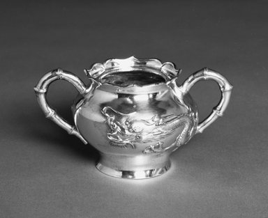 Lianchang. <em>Export Teapot and Sugar Bowl</em>, early 20th century. Silver, 3 1/4 x 6 1/2 in. (8.3 x 16.5 cm). Brooklyn Museum, Gift of Stanley J. Love, 84.195.23. Creative Commons-BY (Photo: Brooklyn Museum, 84.195.23_bw.jpg)