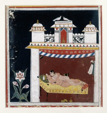 Indian. <em>Love Scenes</em>, 1660-1680. Opaque watercolor and gold on paper, sheet: 8 1/4 x 6 1/2 in.  (21.0 x 16.5 cm). Brooklyn Museum, Anonymous gift, 84.201.4 (Photo: Brooklyn Museum, 84.201.4_IMLS_SL2.jpg)