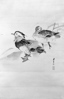 Kishi Renzan (Japanese, 1805–1859). <em>Pair of Mandarin Ducks</em>, 19th century. Hanging scroll painting; ink and light color on paper, 45 1/2 x 21 1/4 in. (115.6 x 54 cm). Brooklyn Museum, Gift of Dr. Kenneth Rosenbaum, 84.203.7 (Photo: Brooklyn Museum, 84.203.7_bw_IMLS.jpg)