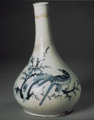  <em>Bottle</em>, late 19th century. Porcelain with underglaze cobalt blue decoration, Height: 8 1/8 in. (20.6 cm). Brooklyn Museum, Gift of Robert S. Anderson, 84.244.1. Creative Commons-BY (Photo: Brooklyn Museum, 84.244.1.jpg)