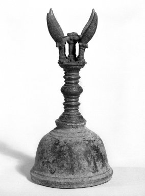  <em>Ritual Bell</em>, 13th-15th century. Bronze, 5 1/2 x 2 3/4 in. (14 x 7 cm). Brooklyn Museum, Gift of Dr. Jack Hentel, 84.254.4. Creative Commons-BY (Photo: Brooklyn Museum, 84.254.4_bw.jpg)