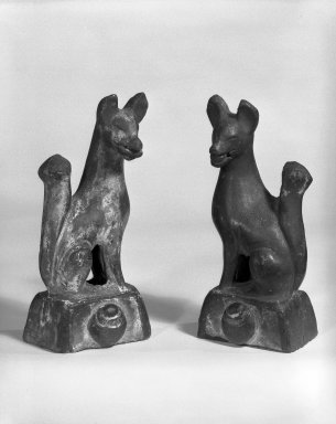  <em>Fox</em>, 19th century. Polychromed earthenware sculpture, 6 1/4 x 2 3/4 in. (15.9 x 7 cm). Brooklyn Museum, Gift of Dr. Kenneth Rosenbaum, 84.266.5. Creative Commons-BY (Photo: , 84.266.5_84.266.6_bw.jpg)