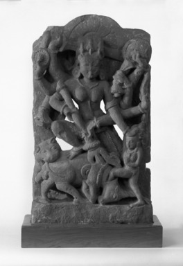  <em>Mahisasuramardini, Relief Carving</em>, ca. 8th century. Red sandstone, mottled, 22 x 12 3/4 in. (55.9 x 32.4 cm). Brooklyn Museum, Gift of Mr. and Mrs. Howard C. Wolf, 84.268. Creative Commons-BY (Photo: Brooklyn Museum, 84.268_bw.jpg)