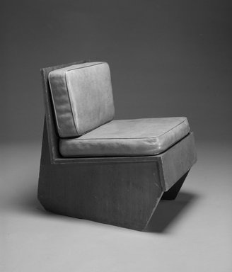 Frank Lloyd Wright (American, 1867–1959). <em>Chair</em>, ca. 1940. Laminated plywood, vinyl, 28 x 21 x 28 in. (71.1 x 53.3 x 71.1 cm). Brooklyn Museum, Gift of I. Wistar Morris, III, 84.279a-c. Creative Commons-BY (Photo: Brooklyn Museum, 84.279a-c_bw.jpg)