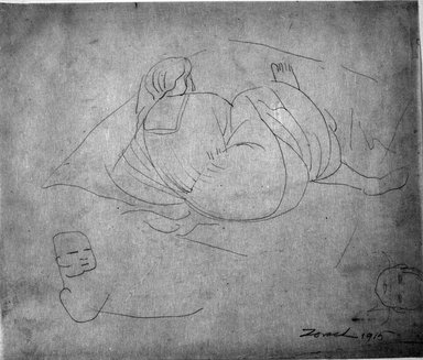 William Zorach (American, born Lithuania, 1887-1966). <em>Mother and Child</em>, 1915. Graphite on paper, Sheet: 10 7/16 x 12 5/16 in. (26.5 x 31.3 cm). Brooklyn Museum, Gift of William Bloom, 84.46.4. © artist or artist's estate (Photo: Brooklyn Museum, 84.46.4_bw.jpg)
