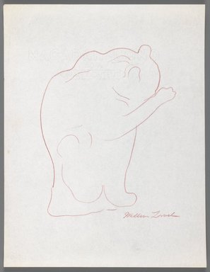 William Zorach (American, born Lithuania, 1887-1966). <em>Cat Washing Its Paws</em>, ca. 1936. Red pencil on paper, Sheet: 11 x 8 1/2 in. (27.9 x 21.6 cm). Brooklyn Museum, Gift of William Bloom, 84.46.9. © artist or artist's estate (Photo: Brooklyn Museum, 84.46.9_IMLS_PS3.jpg)