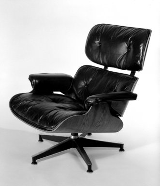 Charles Eames (American, 1907-1978). <em>Armchair, Model 670</em>, designed 1956; manufactured mid-1960s. Rosewood, leather, aluminum, 32 1/2 x 33 x 35 in. (82.6 x 83.8 x 88.9 cm). Brooklyn Museum, Gift of Alice Topp Lee in memory of David Conant Ford, 84.65.1. Creative Commons-BY (Photo: Brooklyn Museum, 84.65.1_bw.jpg)