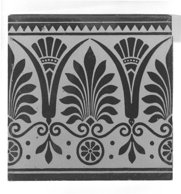 International Tile Company. <em>Tile</em>, ca. 1882. Earthenware, 1/2 x 6 x 6 in. (1.3 x 15.2 x 15.2 cm). Brooklyn Museum, Gift of Florence I. Barnes, 85.106.1. Creative Commons-BY (Photo: Brooklyn Museum, 85.106.1_bw.jpg)