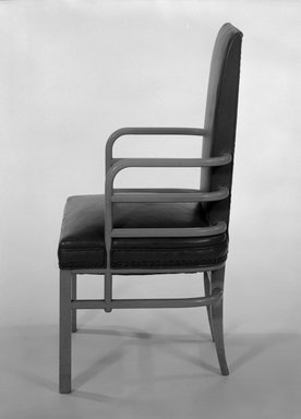 Kem Weber (American, born Germany, 1889-1963). <em>Armchair</em>, 1928. Wood, leather, 40 1/2 x 21 1/2 x 20 in. (102.9 x 54.6 x 50.8 cm). Brooklyn Museum, H. Randolph Lever Fund, 85.11. Creative Commons-BY (Photo: Brooklyn Museum, 85.11_side_bw.jpg)