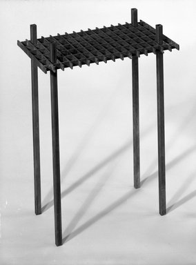 David Zelman. <em>Interlocking Occasional Table</em>, 1985. Steel, 25 1/2 x 19 1/4 x 12 in. (64.8 x 48.9 x 30.5 cm). Brooklyn Museum, Gift of Norma Duell, 85.152.2. Creative Commons-BY (Photo: Brooklyn Museum, 85.152.2_bw_IMLS.jpg)