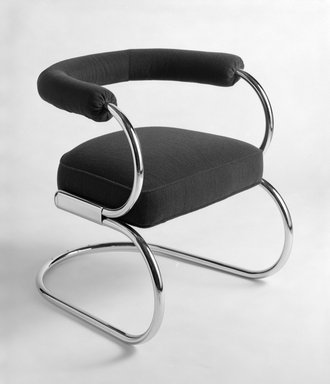 Nathan George Horwitt (American, 1898–1990). <em>"Beta" Chair</em>, 1930. Tubular steel, wood, upholstery, 26 x 22 7/8 x 27 1/2 in. (66 x 58.1 x 69.9 cm). Brooklyn Museum, Gift of the artist
, 85.155. Creative Commons-BY (Photo: Brooklyn Museum, 85.155_view1_bw.jpg)