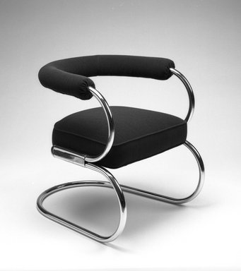 Nathan George Horwitt (American, 1898-1990). <em>"Beta" Chair</em>, 1930. Tubular steel, wood, upholstery, 26 x 22 7/8 x 27 1/2 in. (66 x 58.1 x 69.9 cm). Brooklyn Museum, Gift of the artist
, 85.155. Creative Commons-BY (Photo: Brooklyn Museum, 85.155_view2_bw.jpg)