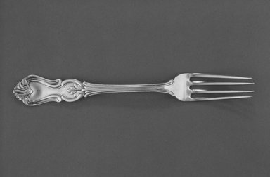 E. Benjamin & Co. (British, about 1820–1840). <em>Fork</em>, ca. 1855. Silver, 6 in. (15.2 cm). Brooklyn Museum, Gift of Robert J. Mehlman, 85.157. Creative Commons-BY (Photo: Brooklyn Museum, 85.157_bw.jpg)