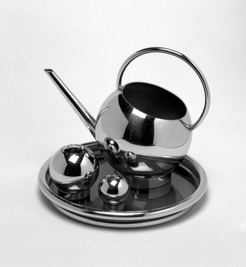 Russel Wright (American, 1904–1976). <em>Salt Shaker, from Four-piece Corn Set</em>, mid 1930s. Chromed metal, Overall: 1 1/8 x 1 1/2 x 1 1/2 in. (2.9 x 3.8 x 3.8 cm). Brooklyn Museum, Gift of Paul F. Walter, 85.158.6a-b. Creative Commons-BY (Photo: , 85.158.4-.7a-b_bw.jpg)