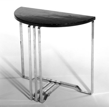 Alfons Bach (American, born Germany, 1904-1999). <em>Table, One of Pair</em>, ca. 1937. Chromed steel, wood, 21 7/8 x 26 x 13 in. (55.6 x 66 x 33 cm). Brooklyn Museum, H. Randolph Lever Fund, 85.159.3. Creative Commons-BY (Photo: Brooklyn Museum, 85.159.3_bw.jpg)