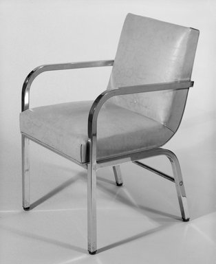 Donald Deskey (American, 1894-1989). <em>Armchair</em>, ca. 1933. Steel, vinyl, 32 x 21 3/8 x 22 1/2 in. (81.3 x 54.3 x 57.2 cm). Brooklyn Museum, H. Randolph Lever Fund, 85.164.1. Creative Commons-BY (Photo: Brooklyn Museum, 85.164.1_bw.jpg)