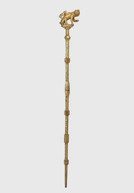 Fante. <em>Linguist (Okyeame) Staff</em>, 20th century. Wood, gold leaf, 62 3/4 × 7 × 3 9/16 in. (159.4 × 17.8 × 9 cm). Brooklyn Museum, Designated Purchase Fund and Carll H. de Silver Fund, 85.200.1a-d. Creative Commons-BY (Photo: Brooklyn Museum, 85.200.1a-d_PS1.jpg)