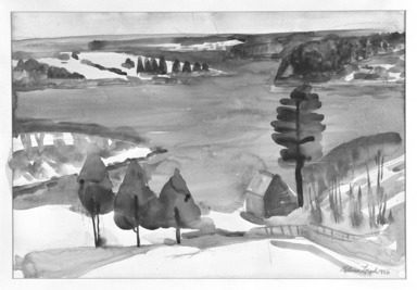 William Zorach (American, born Lithuania, 1887-1966). <em>Robinhood, Maine</em>, n.d. Watercolor on paper
, 15 3/4 x 22 3/4 in. (40 x 57.8 cm). Brooklyn Museum, Gift of Basil Shanahan, 85.21.3. © artist or artist's estate (Photo: Brooklyn Museum, 85.21.3_bw.jpg)