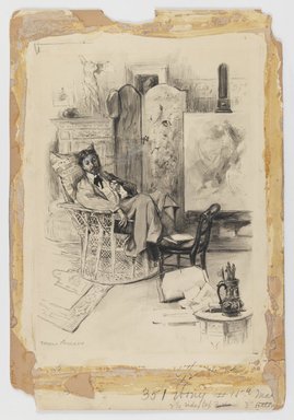 Thomas Fogarty (American, 1873-1938). <em>Self-Portrait in Studio</em>, n.d. Graphite and ink wash with touches of Chinese white on paper mounted to paperboard, Sheet: 14 1/2 x 10 in. (36.8 x 25.4 cm). Brooklyn Museum, Gift of Sidney M. Katz, 85.243.5 (Photo: Brooklyn Museum, 85.243.5_IMLS_PS3.jpg)