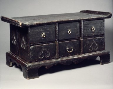  <em>Sutra Table</em>, early 20th century. Wood with brass fittings, 12 3/16 x 24 x 12 13/16 in. (31 x 61 x 32.5 cm). Brooklyn Museum, Gift of Dr. and Mrs. John P. Lyden, 85.281.2. Creative Commons-BY (Photo: Brooklyn Museum, 85.281.2.jpg)