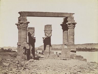 Antonio Beato (Italian and British, ca. 1825-ca.1903). <em>Kiosk at Qertasi (View from the south of the kiosk)</em>, late 19th century. Albumen silver print, image/sheet: 7 3/4 x 10 1/4 in. (19.7 x 26 cm). Brooklyn Museum, Gift of Matthew Dontzin, 85.305.11 (Photo: Brooklyn Museum, 85.305.11_PS4.jpg)