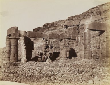 Antonio Beato (Italian and British, ca. 1825-ca.1903). <em>Temple at Gerf Husein (View of the northeast showing the forecourt of the temple)</em>, late 19th century. Albumen silver print, image/sheet: 7 3/4 x 10 1/4 in. (19.7 x 26 cm). Brooklyn Museum, Gift of Matthew Dontzin, 85.305.12 (Photo: Brooklyn Museum, 85.305.12_PS4.jpg)