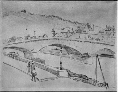 Camille Jacob Pissarro (French, 1830-1903). <em>Stone Bridge, Rouen (Pont de Pierre, Rouen)</em>, 1883. Pencil on light wove paper, Sheet: 7 1/2 x 8 7/8 in. (19.1 x 22.5 cm). Brooklyn Museum, A. Augustus Healy Fund and Carll H. de Silver Fund, 85.40.1 (Photo: Brooklyn Museum, 85.40.1_bw.jpg)