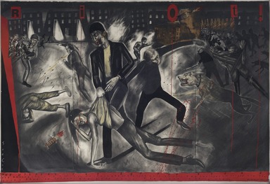 Sue Coe (British, born 1951). <em>Riot</em>, 1984. Mixed media and collage on paper, 38 7/8 × 57 1/4 in. (98.7 × 145.4 cm). Brooklyn Museum, Helen Babbott Sanders Fund, 85.55.1. © artist or artist's estate (Photo: Brooklyn Museum, 85.55.1_PS9.jpg)