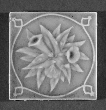 International Tile Company. <em>Tile</em>, 1882–1888. Earthenware, 1/2 x 4 1/2 x 4 1/2 in. (1.3 x 11.4 x 11.4 cm). Brooklyn Museum, Gift of Florence I. Barnes, 85.6.3. Creative Commons-BY (Photo: Brooklyn Museum, 85.6.3_bw.jpg)