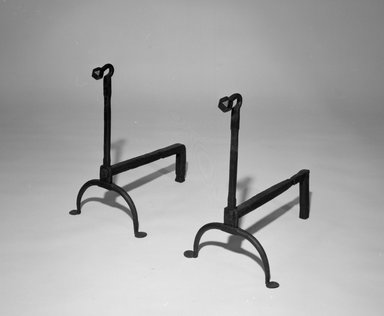American. <em>Andiron, One of Pair</em>, 18th century. Wrought iron, 18 1/2 x 11 x 16 in. (47 x 27.9 x 40.6 cm). Brooklyn Museum, Gift of R.H. Ellsworth, 85.73.1. Creative Commons-BY (Photo: , 85.73.1_85.73.2_bw.jpg)
