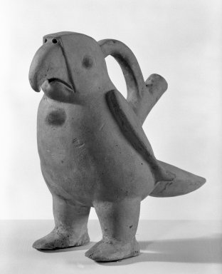  <em>Parrot Vessel</em>. Painted ceramic, 6 1/2 x 4 x 6 in. (16.5 x 10.2 x 15.2 cm). Brooklyn Museum, Gift of Jonathan, Peter, and Timothy Zorach, 86.107.6. Creative Commons-BY (Photo: Brooklyn Museum, 86.107.6_view1_bw.jpg)