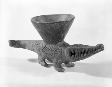  <em>Alligator Cup</em>. Ceramic, 4 x 3 1/2 x 8 3/4 in. (10.2 x 8.9 x 22.2 cm). Brooklyn Museum, Gift of Jonathan, Peter, and Timothy Zorach, 86.107.8. Creative Commons-BY (Photo: Brooklyn Museum, 86.107.8_view1_bw.jpg)