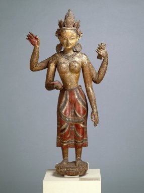  <em>Vasudhara</em>, 16th century. Polychromed wood, 53 3/4 x 24 x 15 1/2 in. (136.5 x 61 x 39.4 cm). Brooklyn Museum, Gift of Dr. Bertram H. Schaffner, 86.137. Creative Commons-BY (Photo: Brooklyn Museum, 86.137_SL1.jpg)